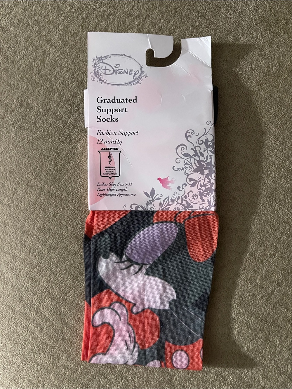 Disney + Cherokee Minie Mouse Graduated Support Socks NWT